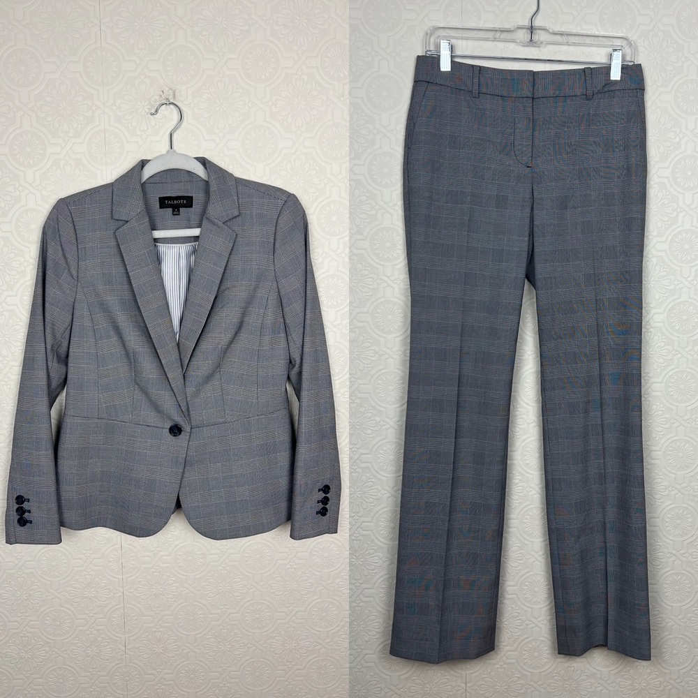 Talbots Blazer Pants Set Matching Grey Career Work Womens Suit Jacket Trousers